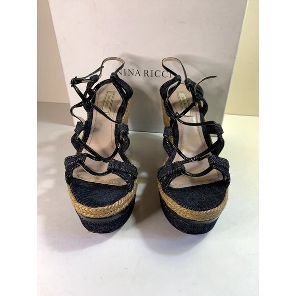 Nina Ricci Y2K Platform Wedge Espadrille Sandal Shoe Denim Size 37 / 6-7 - Picture 2 of 11